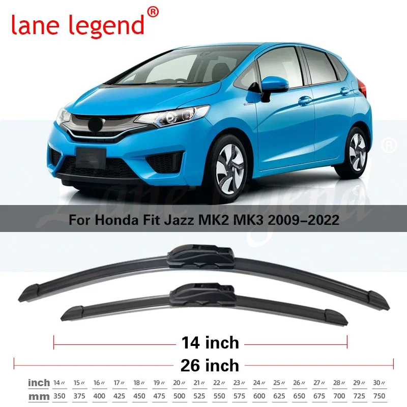 For HONDA Fit Jazz MK2 MK3 Front Rear Wiper Blades Brushes Cutter Accessories J U Hook 2009-2022 2015 2016 2017 2018 2019 2020