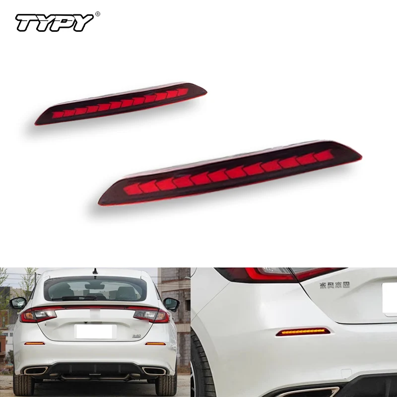 

TYPY автомобильный светодиодный отражатель заднего бампера для Honda Civic Hatchback 2021-2023, сигнальная лампа тормоза, указатель поворота, автомобильные аксессуары
