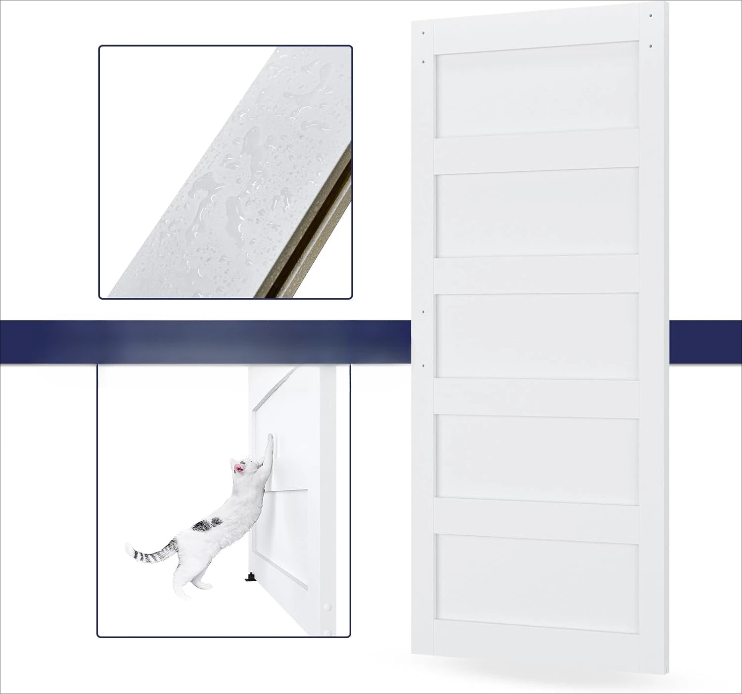 Handle, Pre-Drilled Holes Easy Assembly -Solid Barn Door Slab Covered with Water-Proof PVC Surface, White, 5 Panel