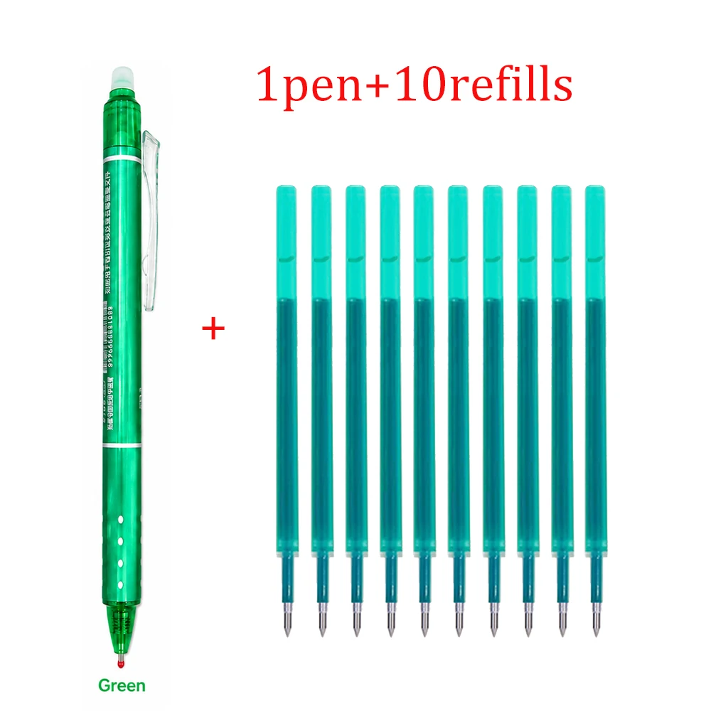0,5 mm intrekbare, uitwisbare gelpen met 10 navulpatronen, afwasbare handgreep, geschikt voor school, kantoor en als schrijfgerei.