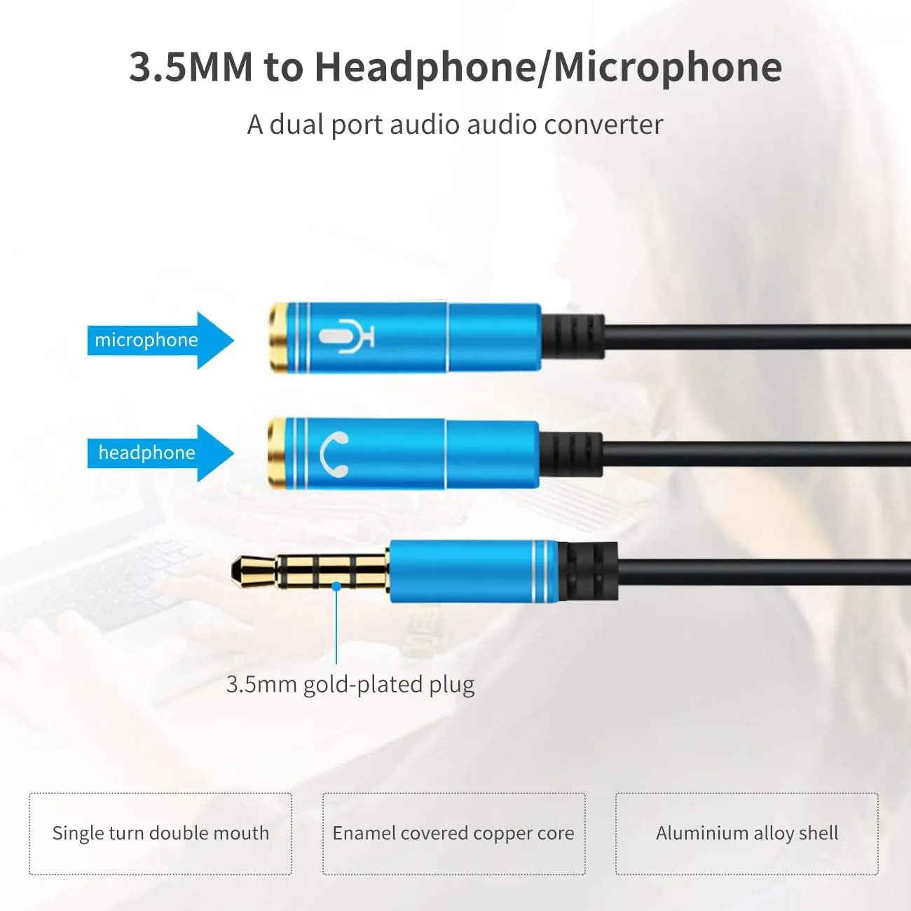 El adaptador de auriculares CANFON es un divisor Y de 3,5 mm para auriculares para juegos, permitiendo conexiones separadas para auriculares y micrófono.