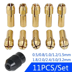 드릴 척 콜릿 세트, 드레멜 0.5-3.2mm 척 M8 x 0.75mm 너트 드릴 키리스 비트 척 생크 회전 도구, 빠른 변경, 11 개/로트