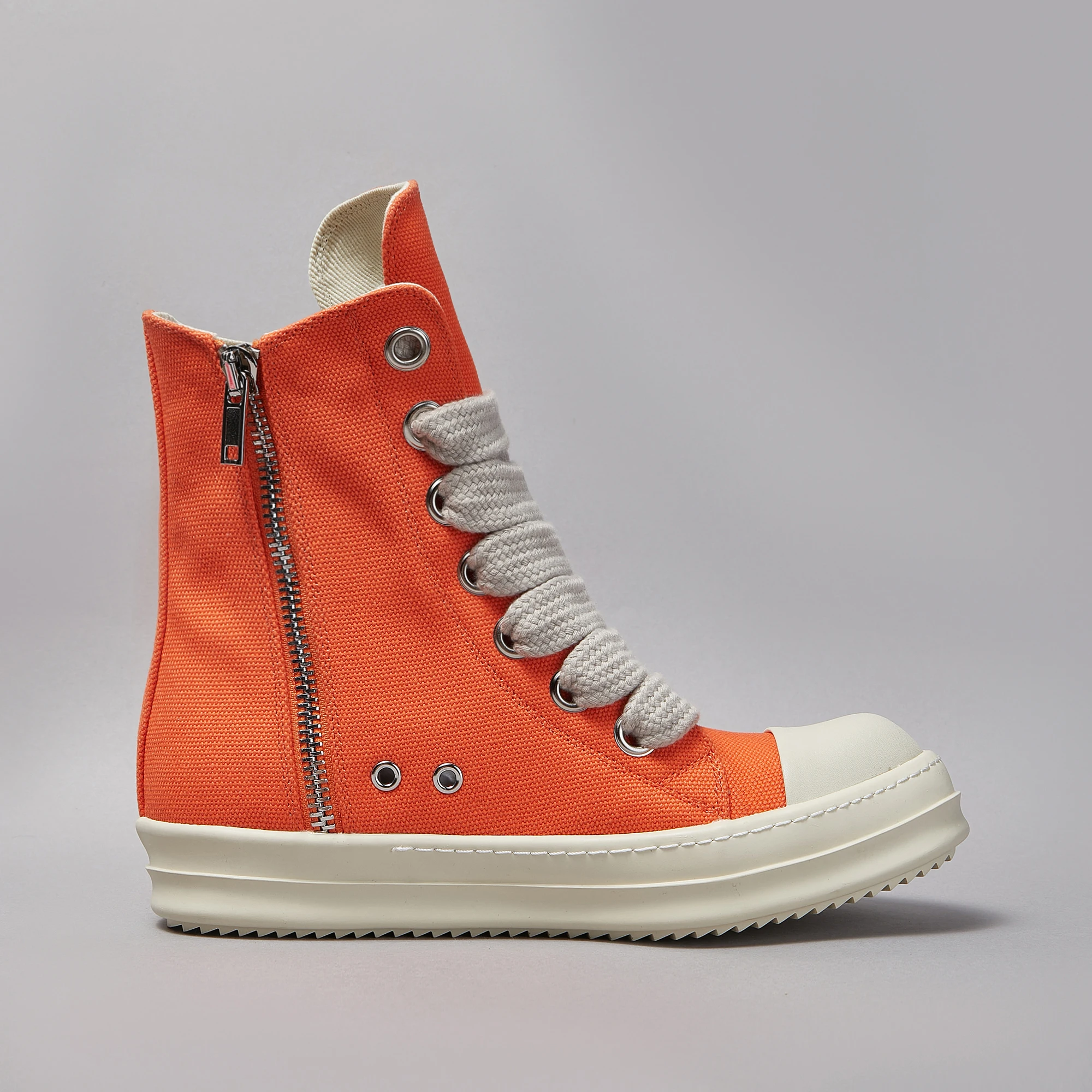 Brand Designer Women Ankle Boot Casual High Top Jumbo Lace Up Men Sneaker Quality Orange Luxury Canvas Zip Roman Flat Shoe