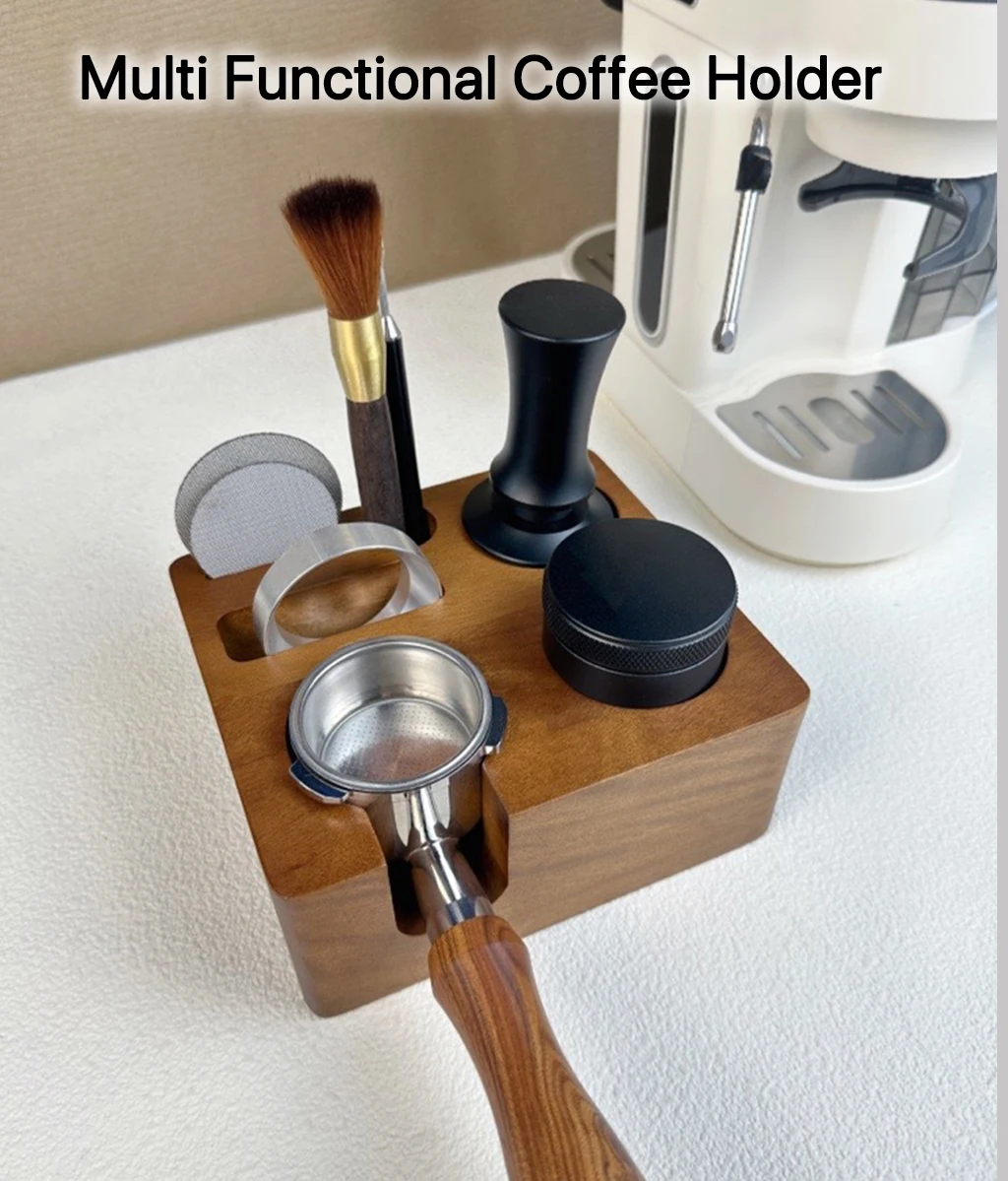 Coffee Portafilter Holder 58mm Wooden Coffee Tamper Stand Espresso Coffee Maker Support Base Rack Coffee Accessories for Barista