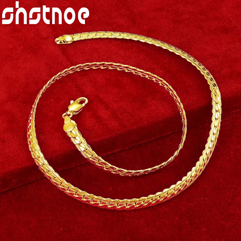 

SHSTONE 24K Gold 6mm Side Chain Necklaces For Men Woman Fashion Party Wedding Engagement Charm Jewelry Christmas Lovers Gift