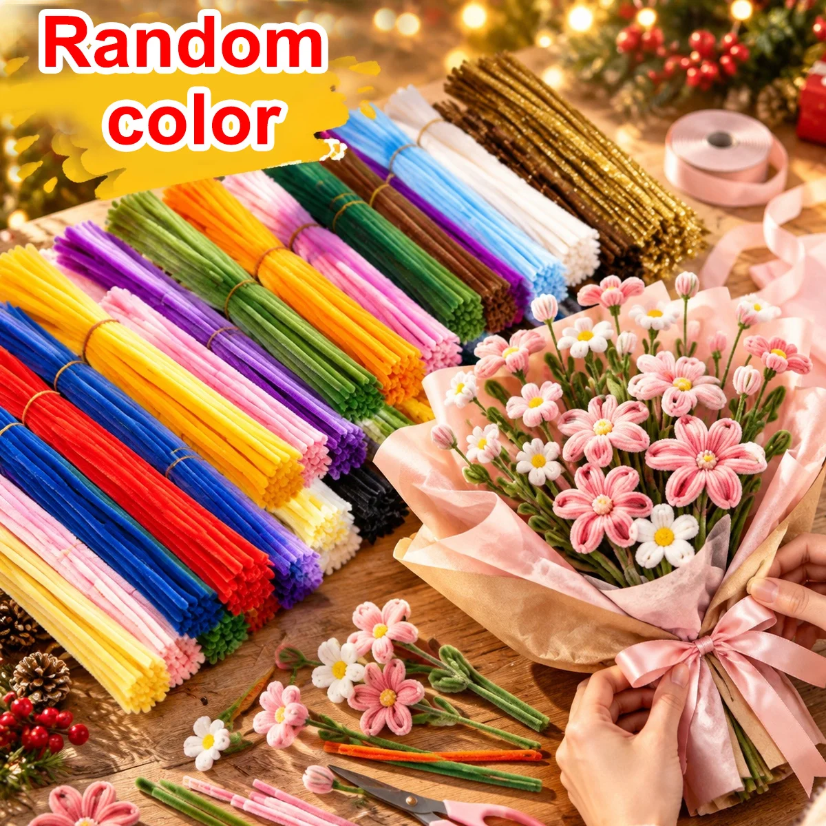 45/121/135/238/486pcs Fuzzy Pipe Cleaners Bendable Chenille Stems DIY Arts Crafts Scrapbooking Holiday Party Supplies Random ZSY
