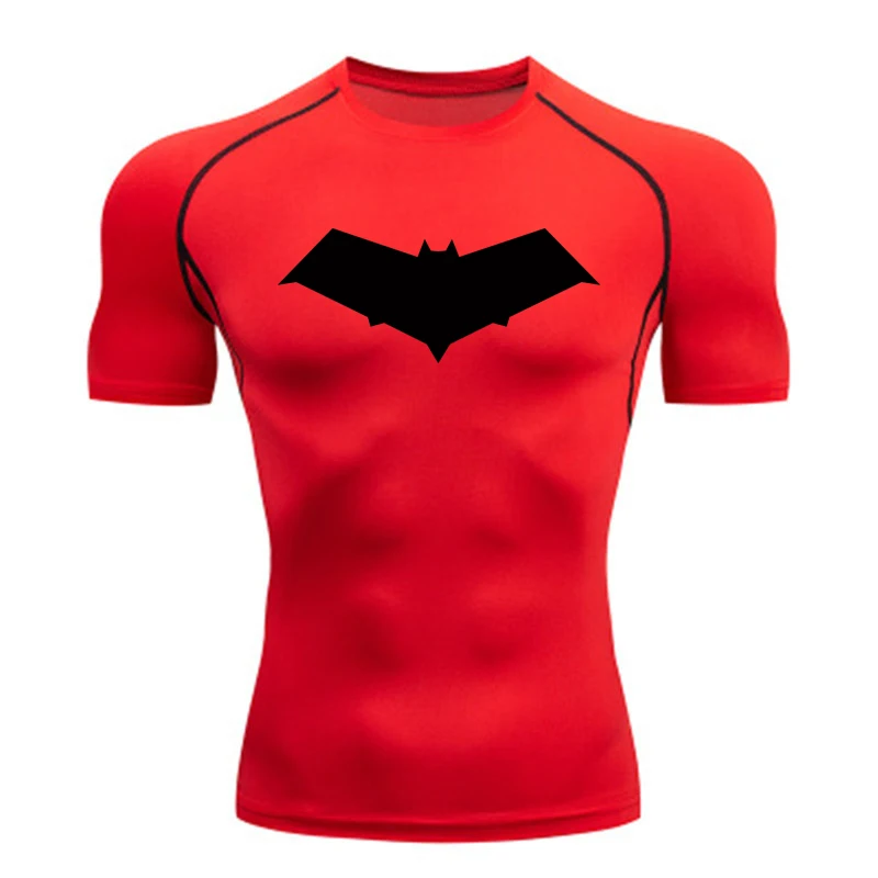 Compression Running T-Shirt Men Tops Bat Printing T Shirts Men Quick-Drying Gym Sportswear MMA Rashguard Jersey Tee For Male