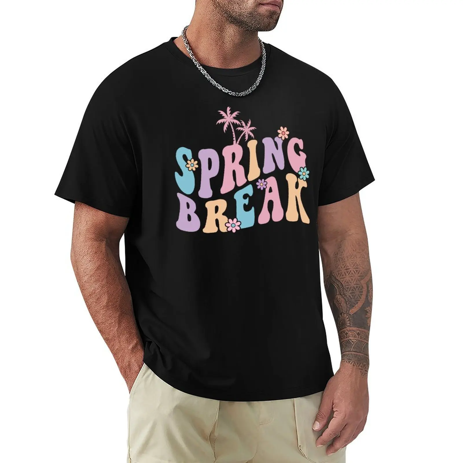 Groovy Retro Pastel Spring Break 2024 Top, Spring Break Squad Shirt T-Shirt blacks quick drying sweat t shirts for men graphic