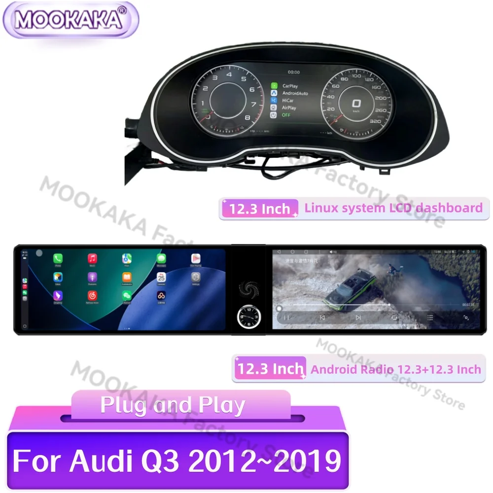 12.3 Inch Android Car Radio For Audi Q3 2012~2019 Auto Gauge LCD Instrument Digital Cluster Dashboard Panel Speed Meter Carplay