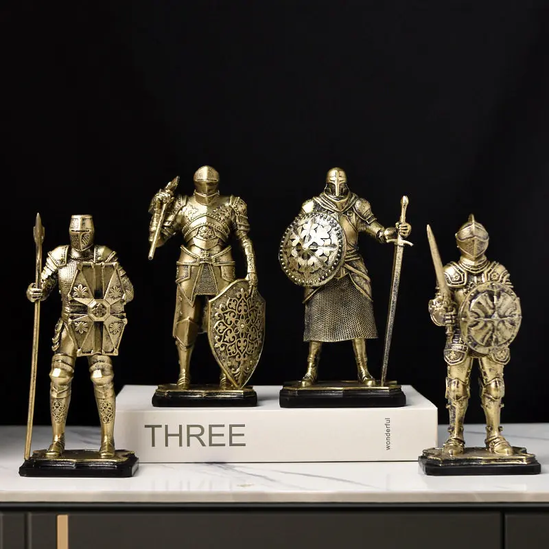 

Nordic Retro Figurines & Miniatures Guard Resin Knight Figurine Creative Figurines Living Room Office Home Decor Bigote JT40F