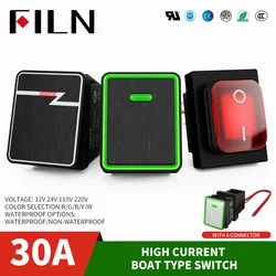 FILN 30A 12V 24V 110V 220V Rocker Switch ON-OFF LED Waterproof IP67 T85 Toggle Switch with Light Panel 30X22 Car 4Pin Switch