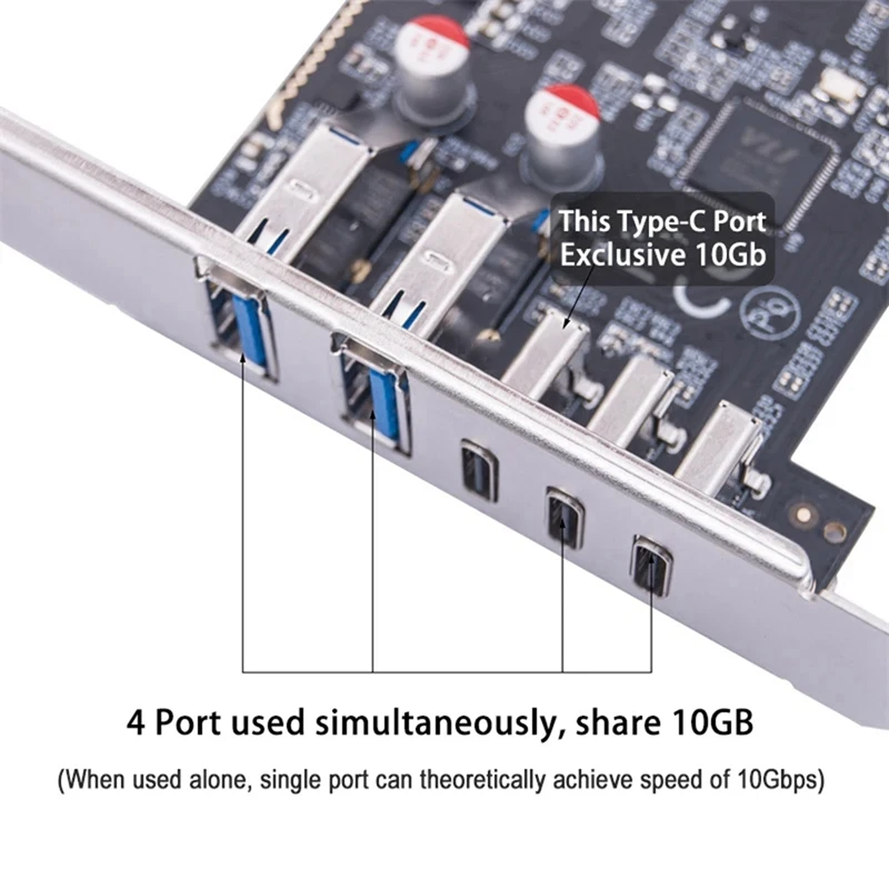 USB PCIE Card 2Port USB3.2 GEN2 USB-A + 3Port Type C 10Gbps Expansion Card PCI-E X4 USB HUB Adapter For Desktop