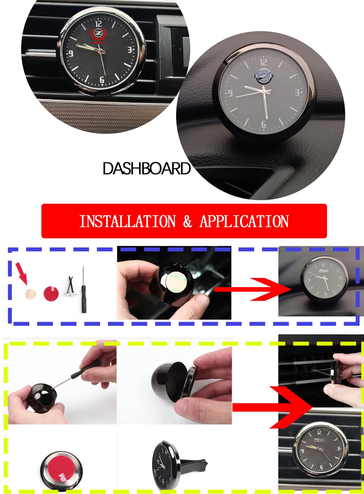 Horloge Voiture, Horloge De Tableau De Bord De Voiture, Mini Horloges