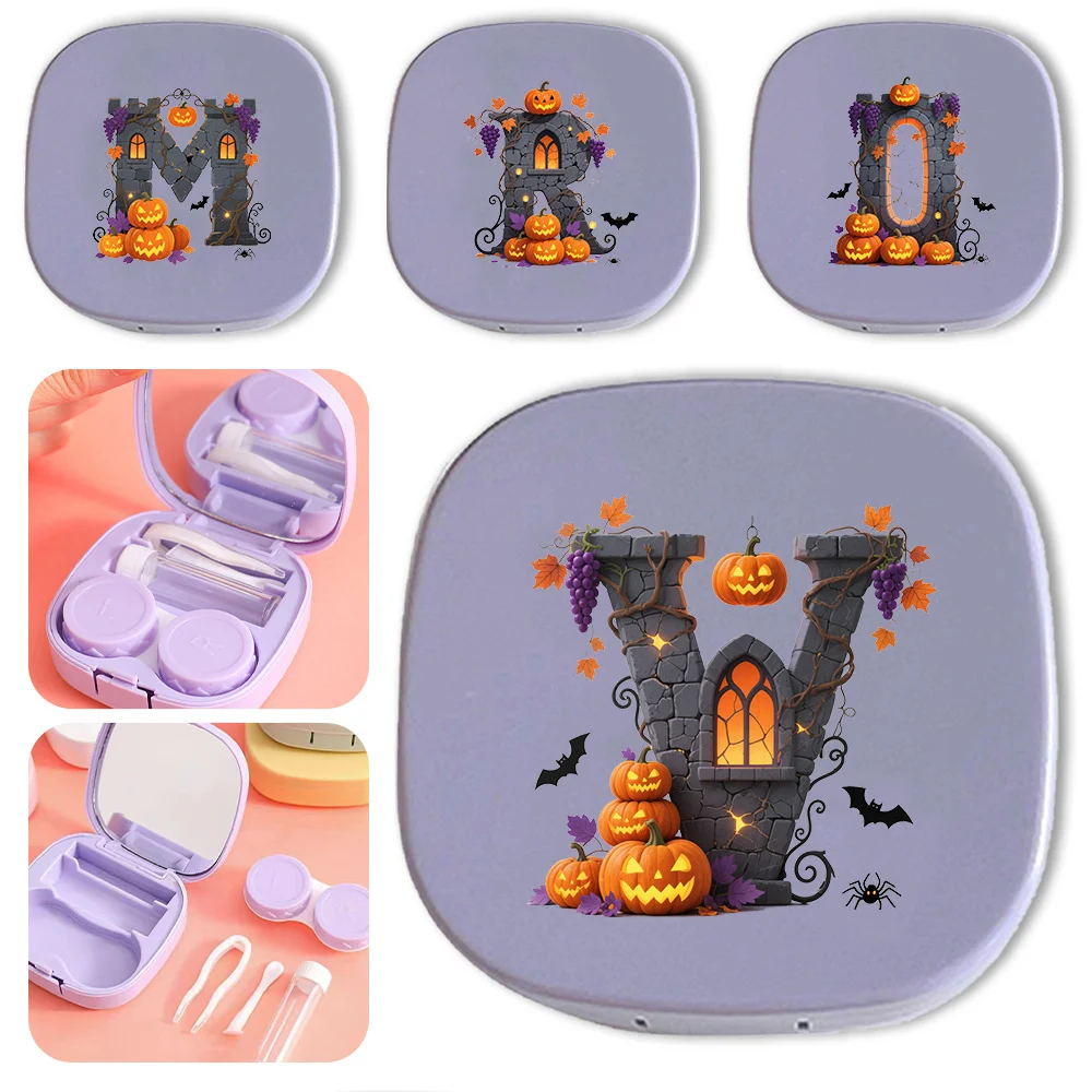 

Women Contact Lens Container Case Durable Contact Lens Organizer Sealed Portable Dustproof Beauty Tool Halloween Letters Pattern