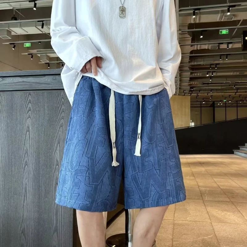 Shorts Men's American High Street Corduroy Mid-pants Straight Student Sports Five-point Pants