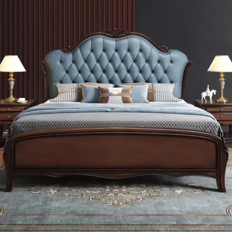 Luxury Designer Double Bed Frame Queen Master Modern King Bed Frame Faux Leather Letto Matrimoniale Multifunzione Furniture