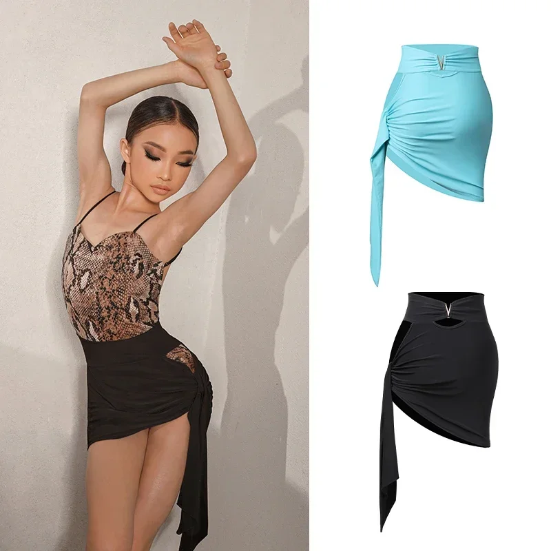 

Strap Latin Dance Skirt Girls Latin Practice Wear Irregular Black Skirts ChaCha Rumba Dance Costume Performance Clothes DNV16159