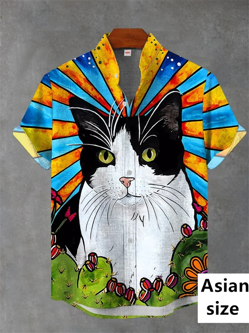 

Summer New Fashion Kitten Series Shirt For Men Women 3D Print Cat Pattern Casual Short Sleeve Shirt Men Harajuku Tops Polyester