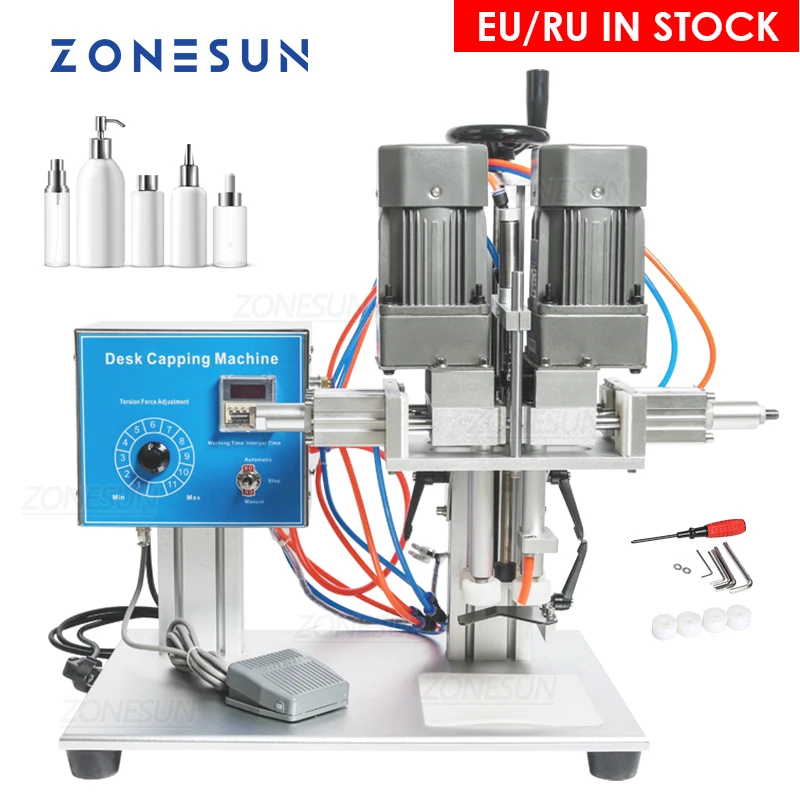 ZONESUN-máquina de tapado de botellas para líquidos de escritorio, Trigge gotero de vidrio de plástico con tapa, sellado giratorio