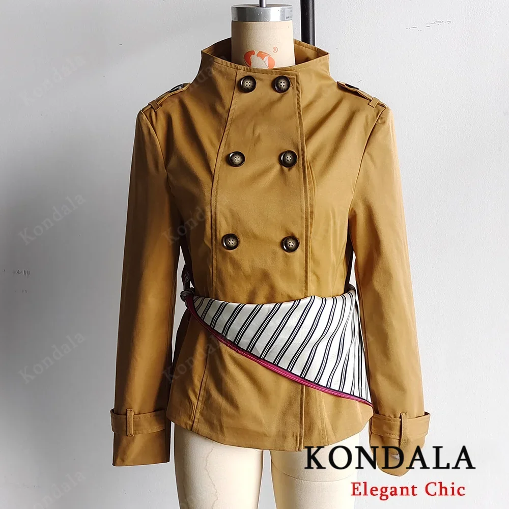 

KONDALA-Women Fall Casual Khaki Jacket Scarf-Embellished Trench Coat 2025 New Spring Fashion High Street Commuter Elegant Jacket