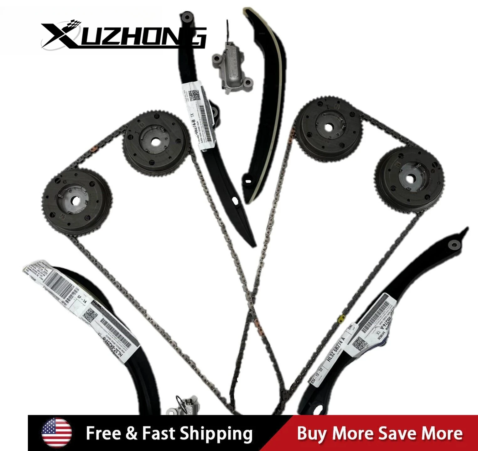 

HL3Z6268A HL3Z6B274A HL3Z6B274B For 17-24 Ford F150 3.5L Ecoboost Chains, Guides, Tensioners W/ PHASERS KIT