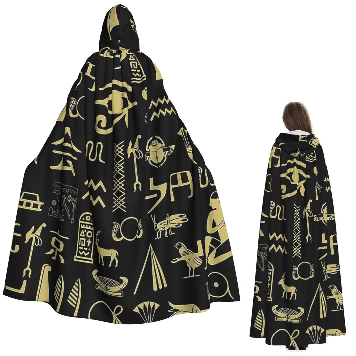 Custom Ancient Egypt God Horus And Anubis Egyptian Pharaoh Long Hooded Cloak Witch Medieval Costume Cosplay Cape HalloweenParty