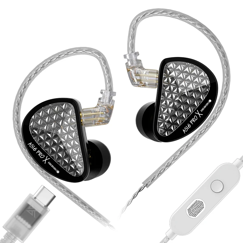 KZ AS16 Pro X oortelefoon 8 Balanced Armature Headset Sport Ruisonderdrukkende gamehoofdtelefoon met afneembare audiokabel