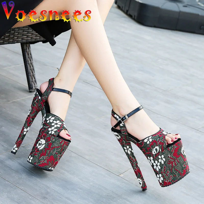 20CM Stilettos Green Lace Sandals Women Summer Pole Dance Nightclub High Heels Pumps Platform Designer Model Catwalk Woman Shoes