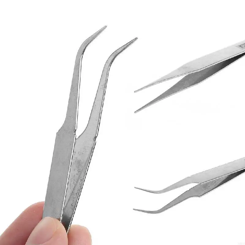 N0HE Eyelash Extension Tweezers Straight and Curved Tip Stainless Steel Tweezers Nippers Lash Tweezers for Stick Drill Tool