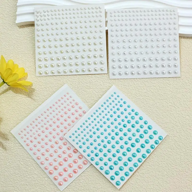 165pcs Elegant Acrylic Pearl Stickers Assorted Sizes 3/4/5/6mm Princess Theme Round Pearls for Makeup & Nail Art Decoration