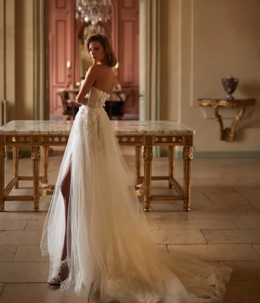 Robe de mariée élégante en dentelle et cœur, en Tulle, Sexy, épaules dénudées, ligne a, personnalisation