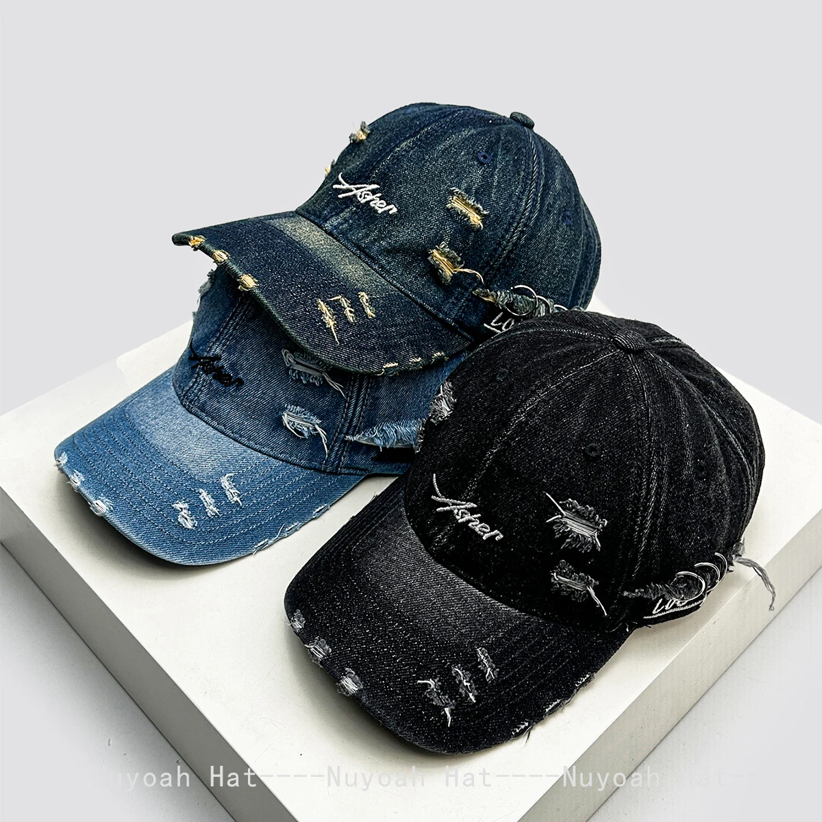Unisex Retro Distressed Baseballkappe mit Stickerei, Personalisierte Kappe im Used-Look, Sonnenschutz-Streetwear-Kappe, Modische Vintage-Mütze