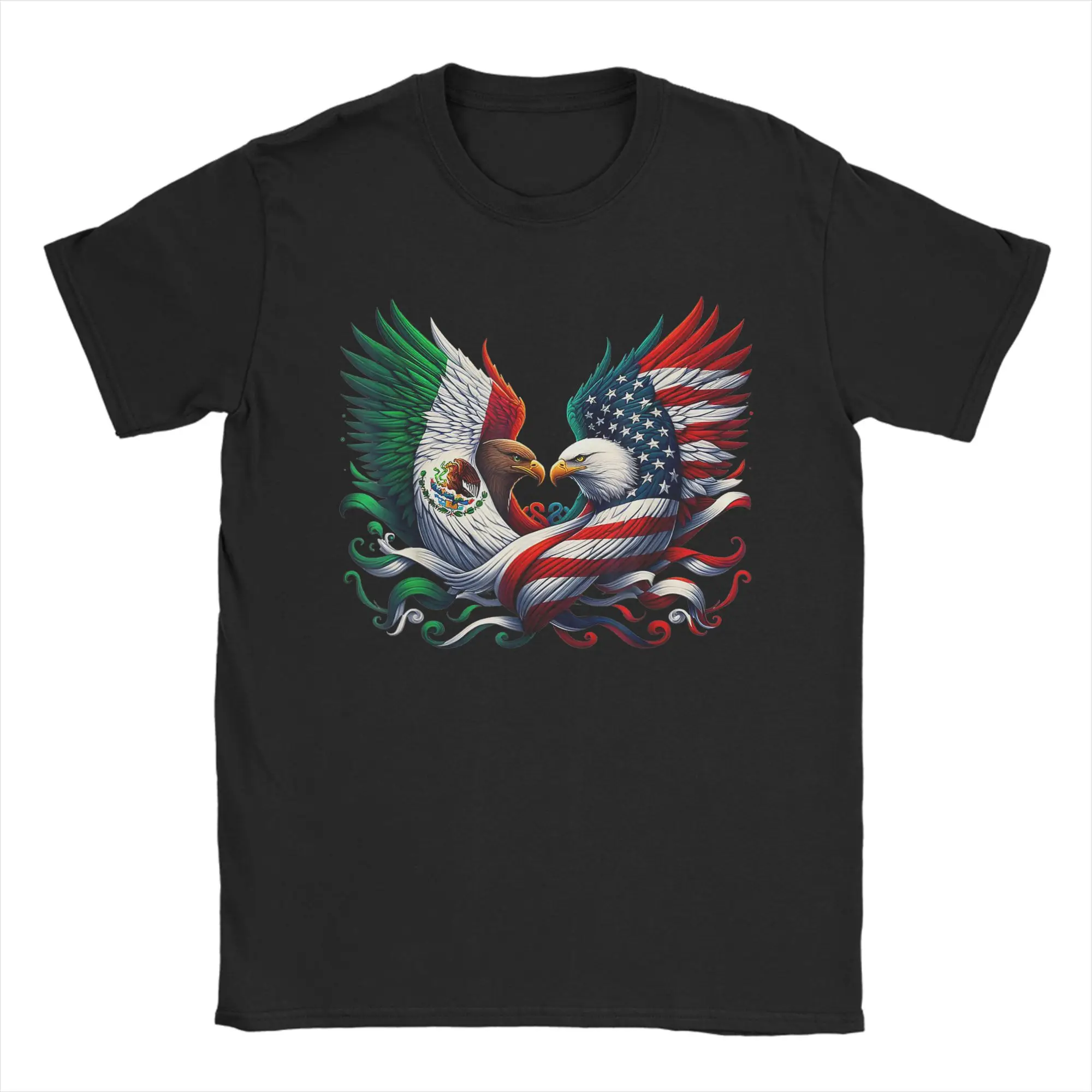 T-Shirt mexicain américain avec ailes d'aigle, motif Unity Art, Streetwear d'été, 100 coton, T-shirt de loisirs pour hommes, hauts à motifs