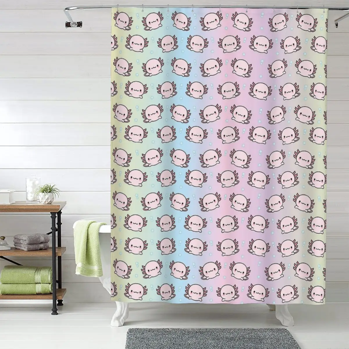 

Cute Axolotl Backpack Shower Curtain Bathroom Polyester Waterproof Bath Curtains with Hooks