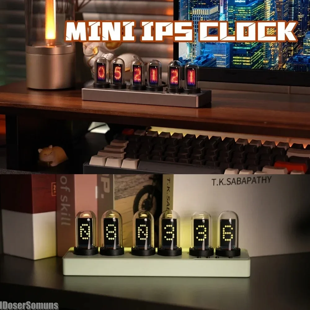 WIFI Control IPS Nixie Tube Alarm Clock with RGB Colorful Lights Game Room Decoration Desktop Ornaments for Boyfriends Gifts