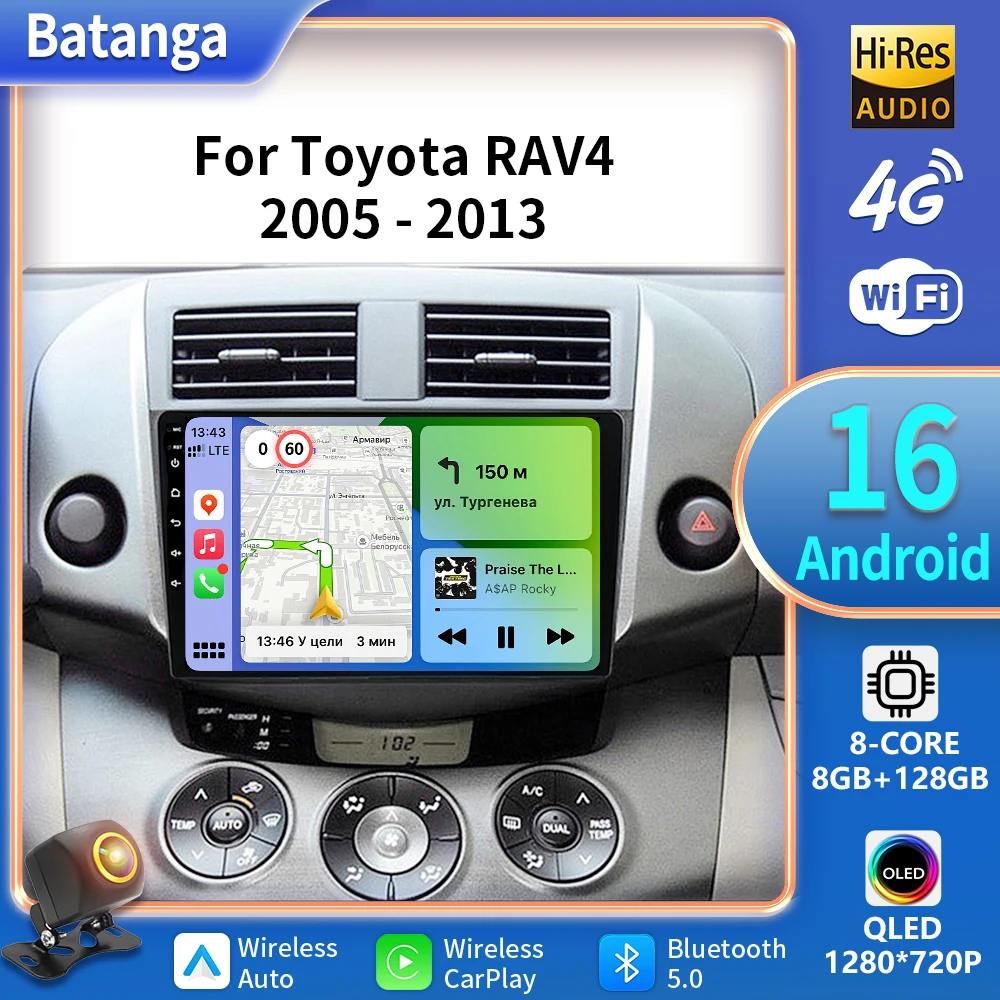 9' Android 16 Car Radio For Toyota RAV4 Rav 4 2005-2013 Multimedia Player 2Din Carplay DSP Navigation GPS 5G Net WIFI Stereo DVD