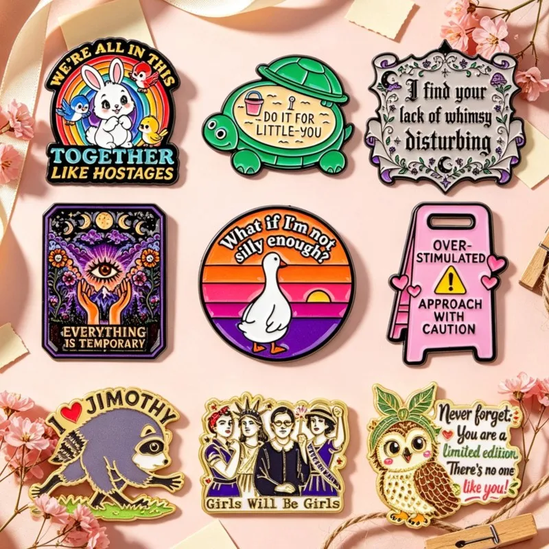 Quote Animal Enamel Pin Funny Saying Lapel Brooch Eye Duck Owl Raccoon Pattern Backpack Hat Clothes Decor Badge Accessories Gift