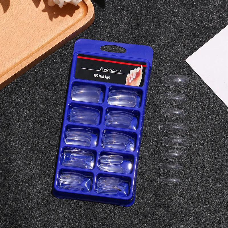 2022 Hot Sale 100pcs Professional Fake Nails Long Ballerina Half French Acrylic Nail Tips 10 Size Press On Nails