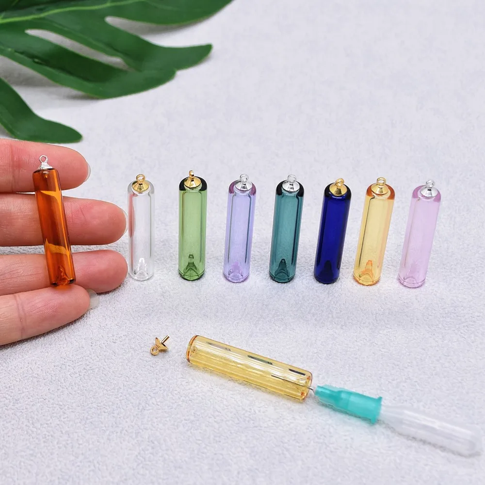 1piece SNASAN Coloured Diffuser Perfume Glass Bottle Necklace Pendant Refillable Glass Vial Charms With Beads Cap Jewelry Making