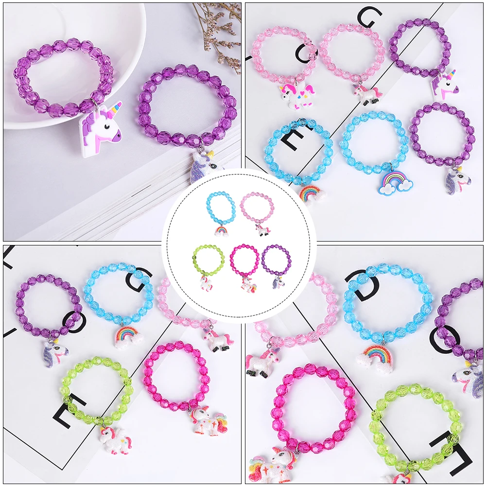 

5 Pcs Unicorn Rainbow Bracelet Kids Gifts Beads Bracelets Resin Wrist Chain Child