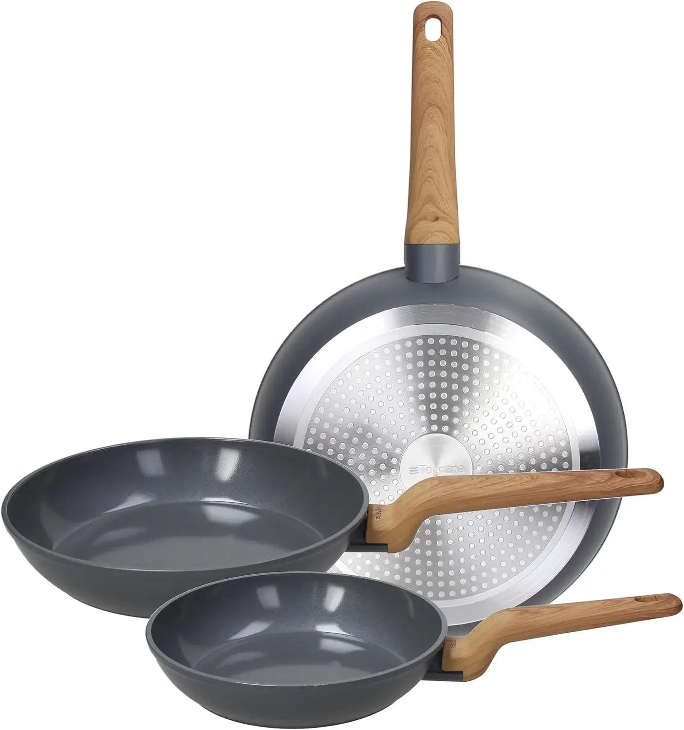 Tognana T-Care, Set 3, Padelle 20/24/28 cm, Alluminio, Grigio Scuro