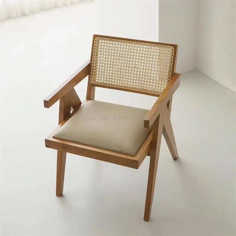 Designer rattan single sofa chair living room leisure chair balcony rope woven Nordic lazy teng solid wood chair