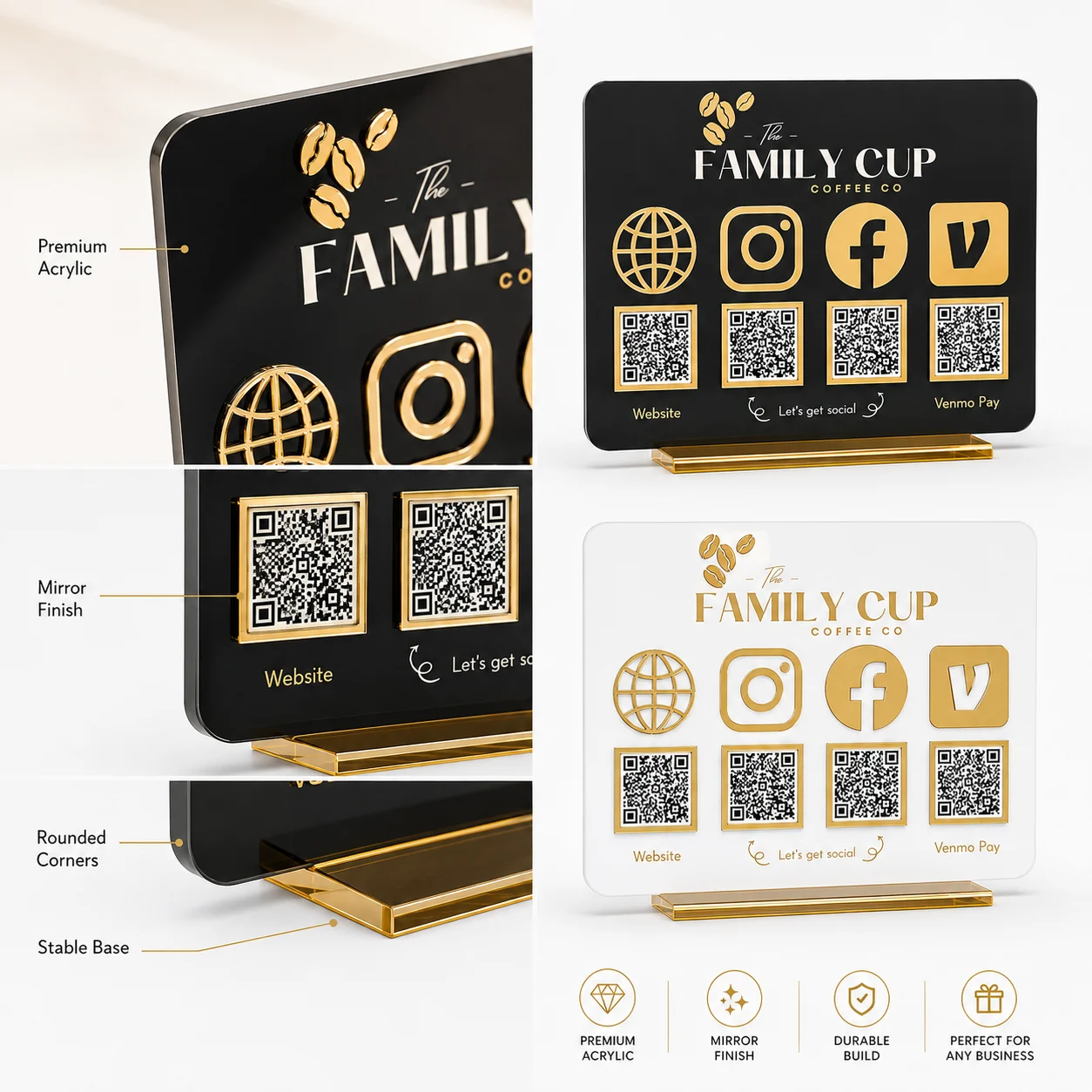Custom Acrylic Display Plaque QR Code Personalized Logo Text Photo Clear Stand For Business Store Counter Payment Social Use