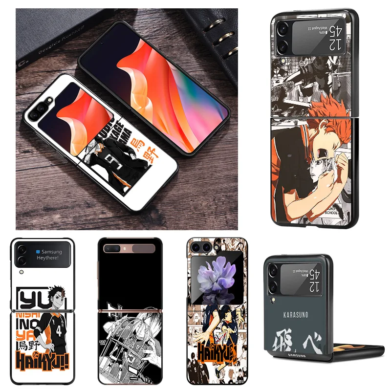 Anti-Drop Black Hard Phone Case For Samsung Galaxy Z Flip6 Flip5 5G Flip4 zflip 6 5 4 3 Anime Haikyuu Hinata Shell Cover Funda