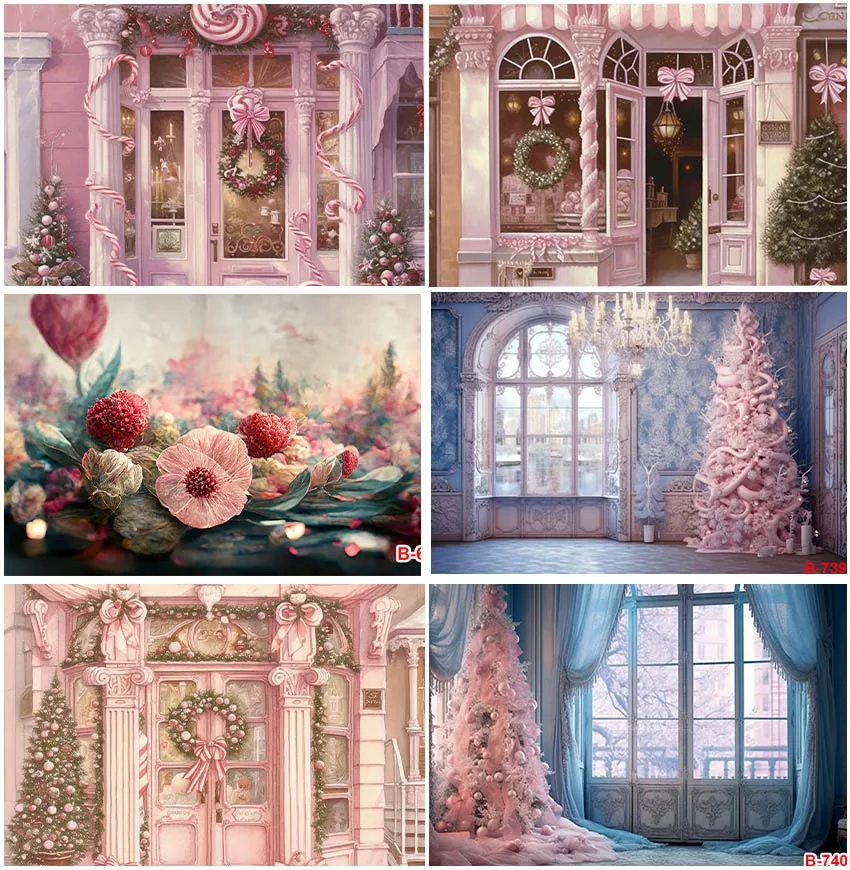 

Pink Store Flowers Backdrops Christmas Trees Sweet Indoor Decoration Cake Smash Backgrounds Kids Adults Portrait Photozone Props