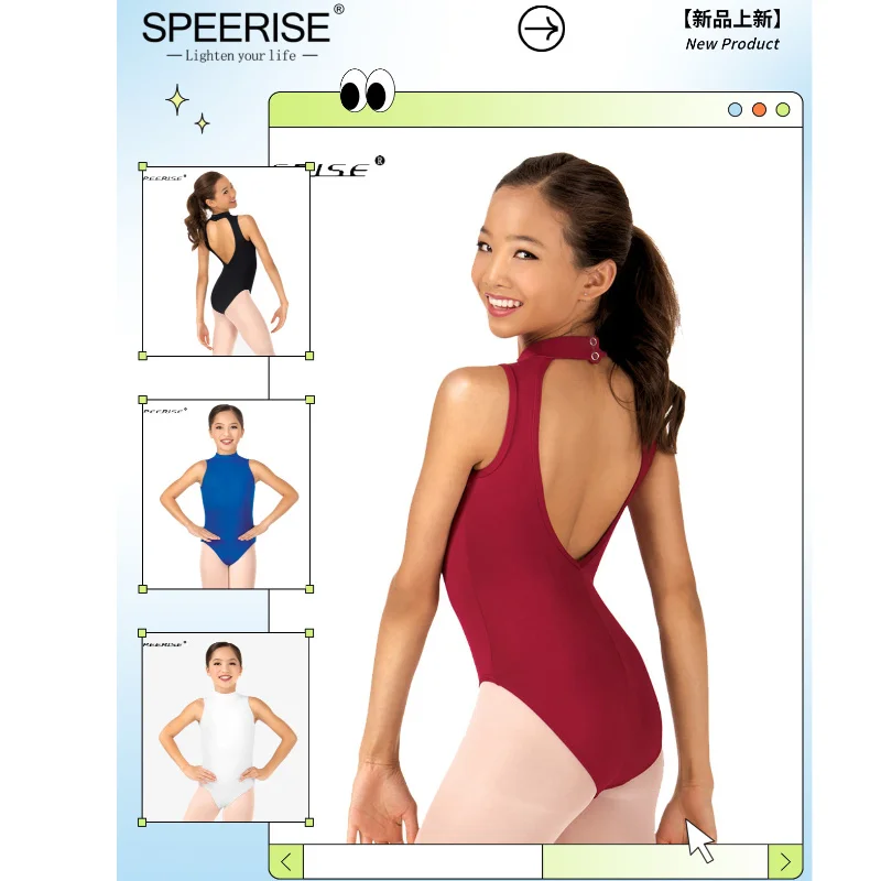 

Speerise Kids Black Sleeveless Gymnastics Leotard Child Mock Neck Backless Ballet Leotards Girls Dancewear Stage Performance ﻿
