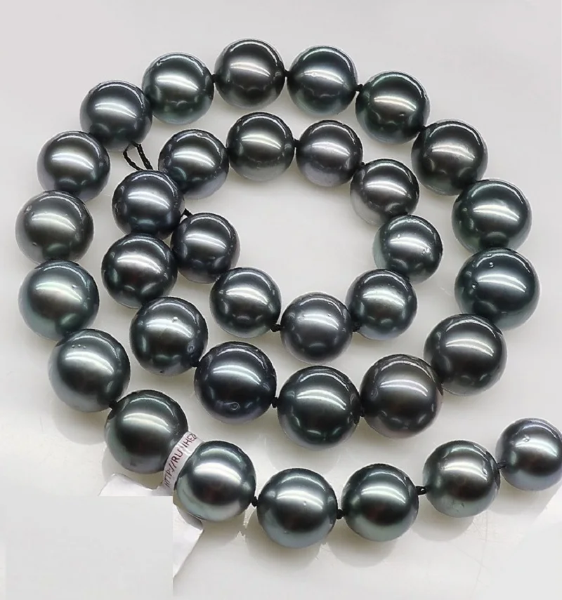 Charming 18"11-12mm Natural Black Genuine Round Necklace Women Jewelry