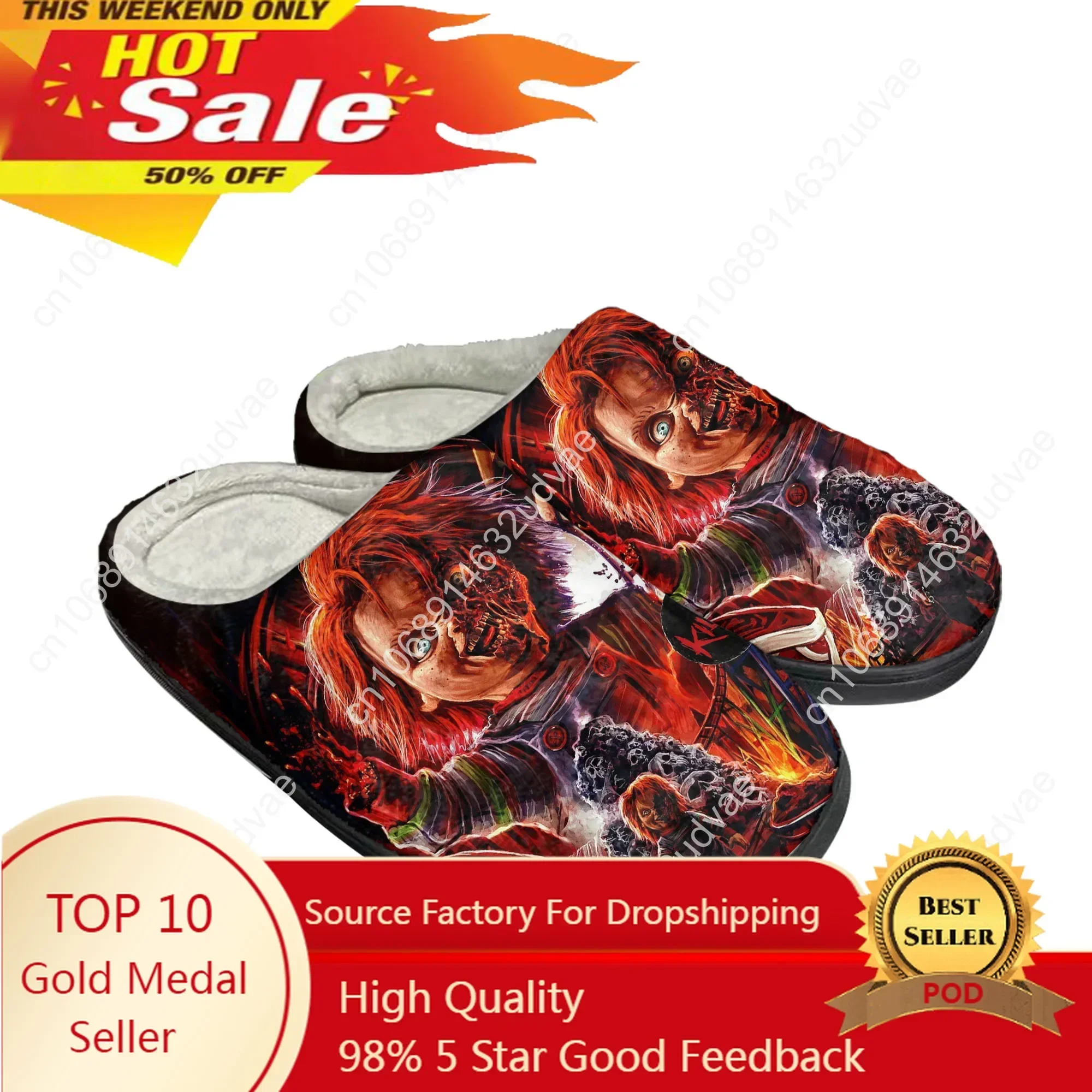 Horror Movie Childs Play Chucky Home Cotton Slippers Plush Bedroom Casual Keep Warm Shoes Thermal Slipper Men Women Custom Shoe