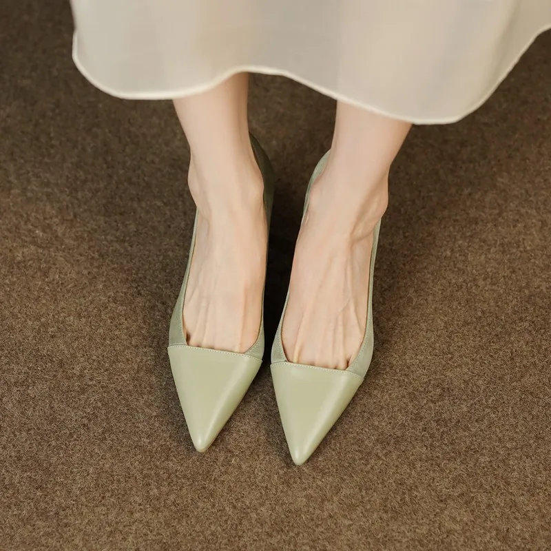 French Retro New 5cm High-heeled Women\'s shoes green Hollow Wedding Shoes Female Pointed Shallow Mouth Pumps Suede Heels Women