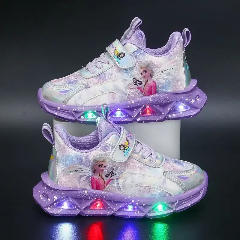 Disney Children's Breathable Mesh Shoes Sneakers Autumn New Children's Shoes Lights elsa frozen Girls casual Shoes Princess